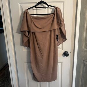 NWT!  MARINA
Off-The-Shoulder Cape Sheath Dress
